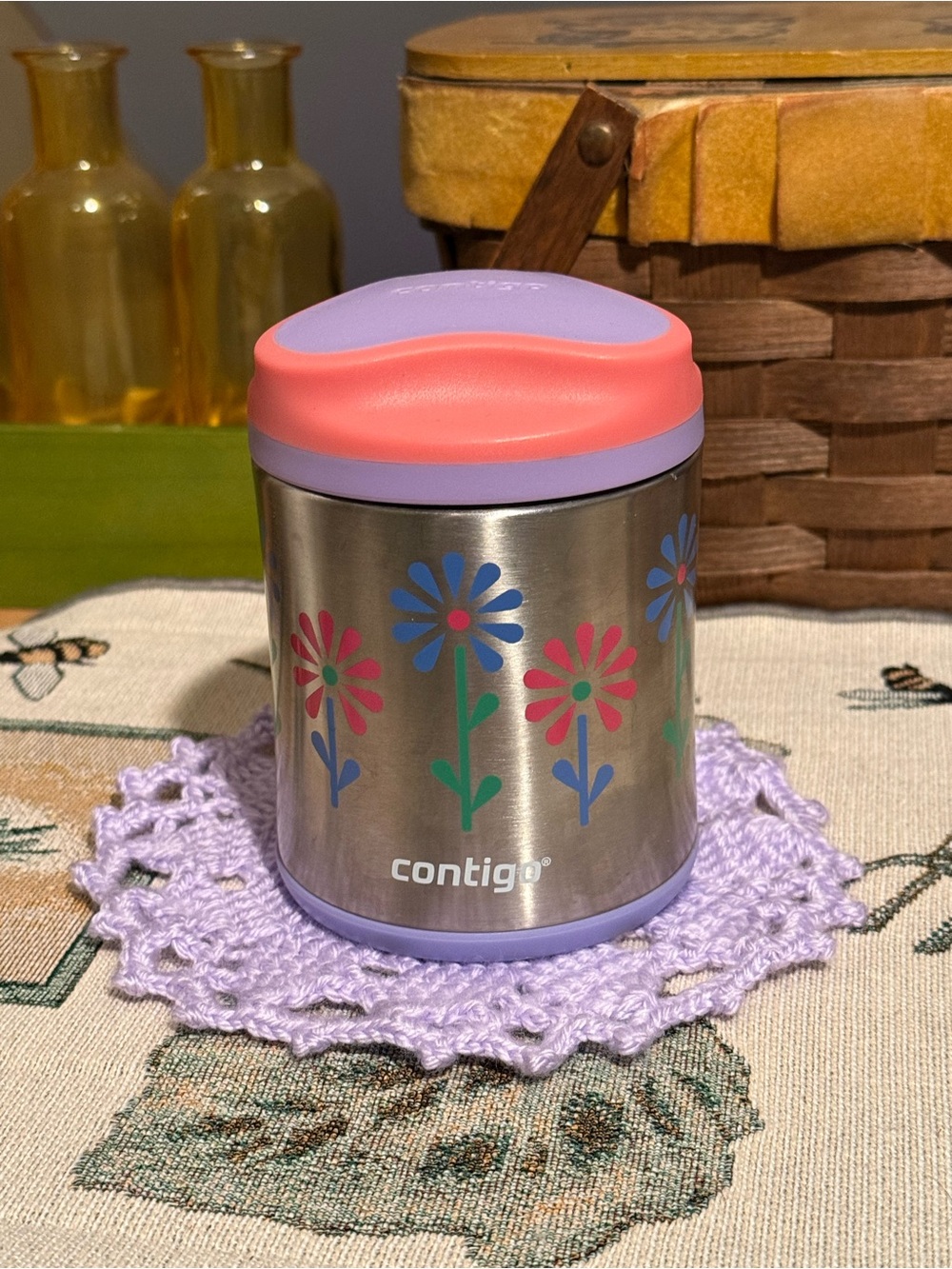 Contigo Kids 10oz Stainless Steel Floral Food Jar Thermos Insulated Cute